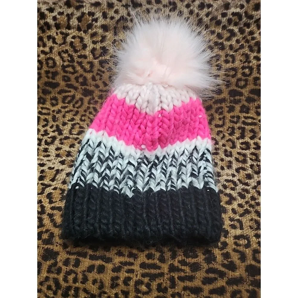 Girls JUSTICE Pink Hat Beanie Pom Pom, One‎ Size
